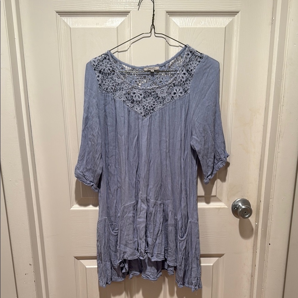 JODIFL Blue Pleated Bib Collar Blouse